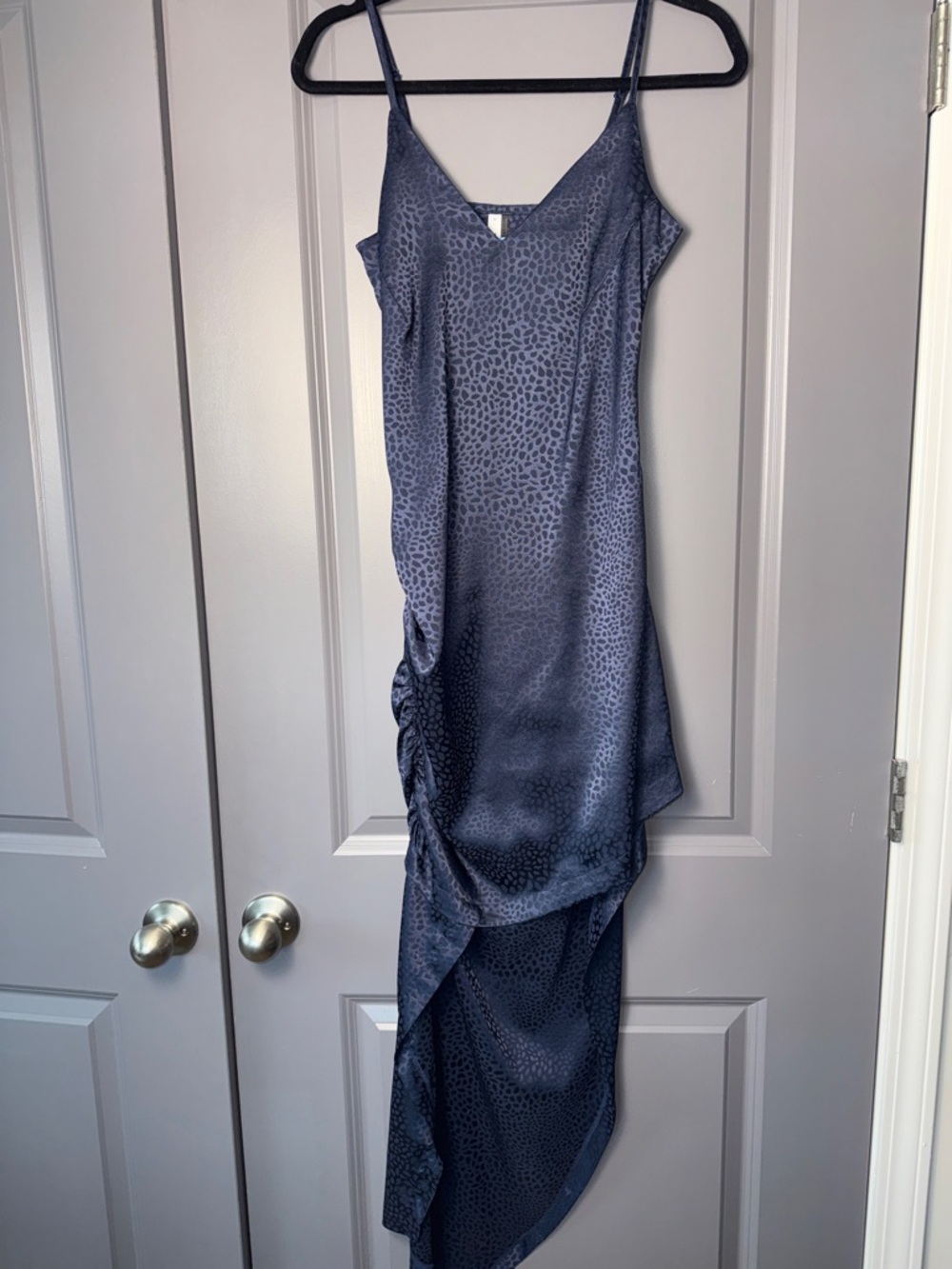 Navy Silk Ruched High/Low Dress Size Small - Picture 2 of 11